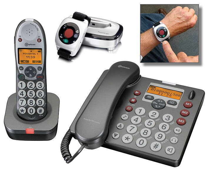 PowerTel Amplified Corded and Cordless Phone with Emergency and Wrist Watch